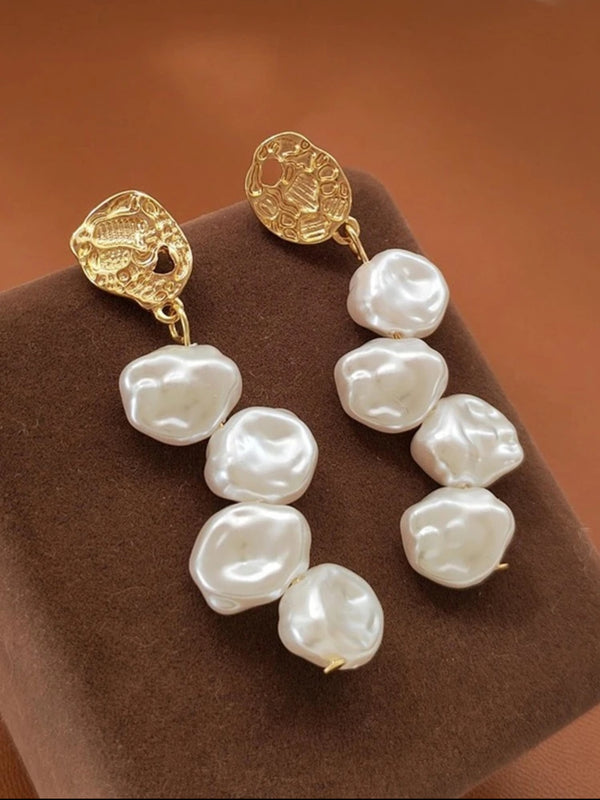 Baroque Pearl Drop Earrings with Textured Gold Studs