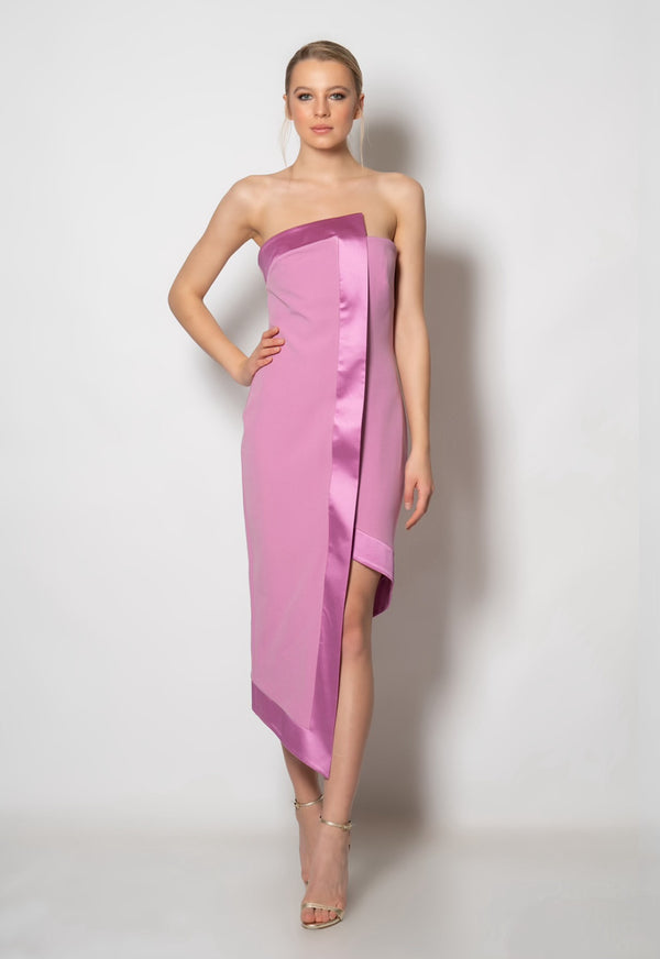 Strapless Satin-Trim Midi Dress