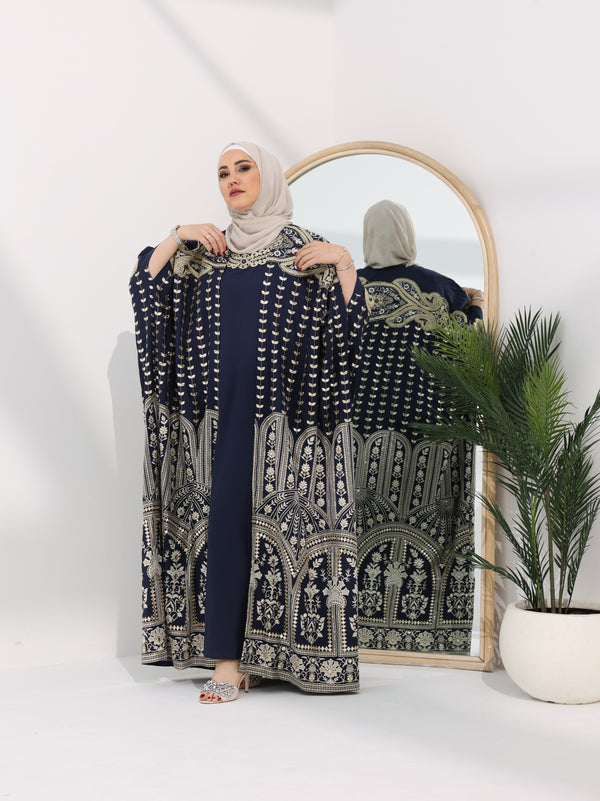 2-Piece Embroidered Open Abaya with Traditional Motifs