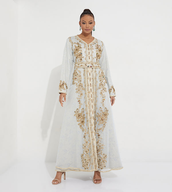 Stone embroidery chest kaftan