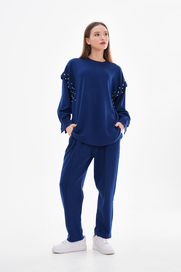 Two-Piece Casual Set with Stone Details