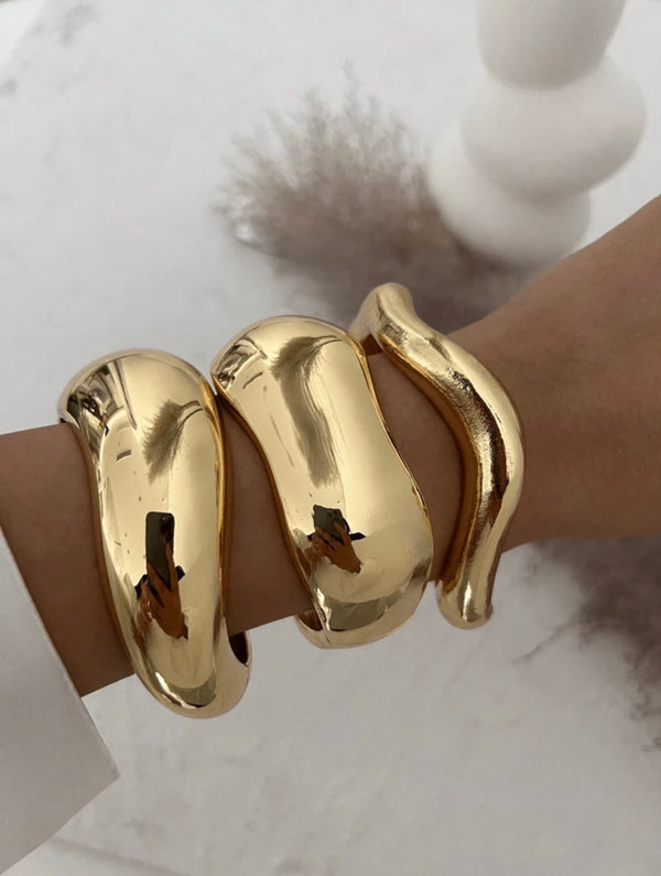 1pc/3pcs Retro Drum Face Curved Fashion Metal Spring Bracelet, Luxurious