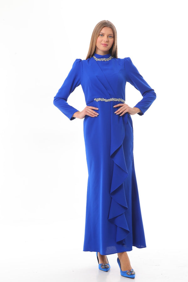 Elegant Edge Stone-Belt Collar Dress