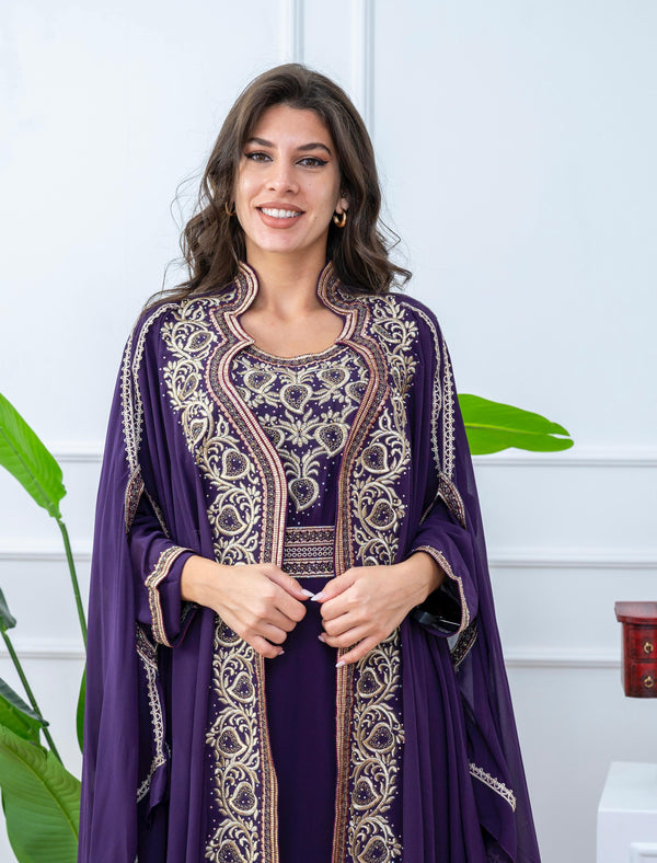 Royal Purple Kaftan with Intricate Embroidery