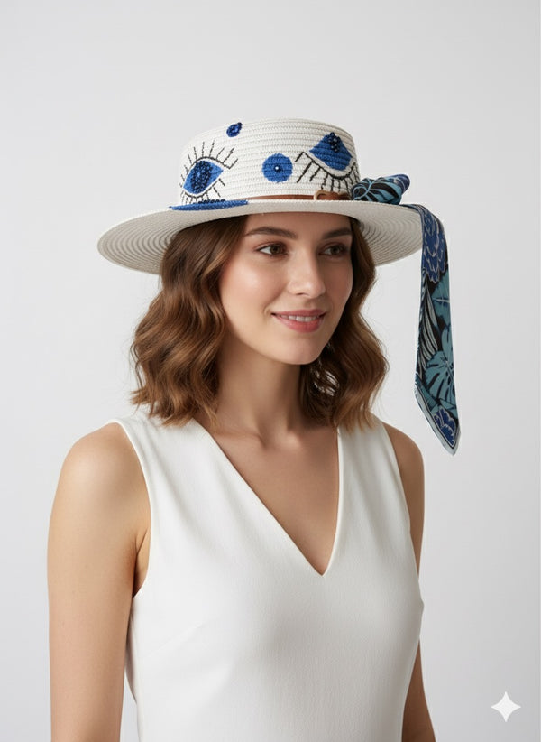 Blue Charm Hand-Painted Hat