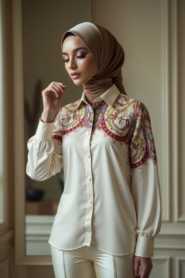 Silk shirt with shoulder print