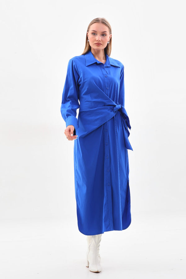 Belted Shirt Dress with Side Slit