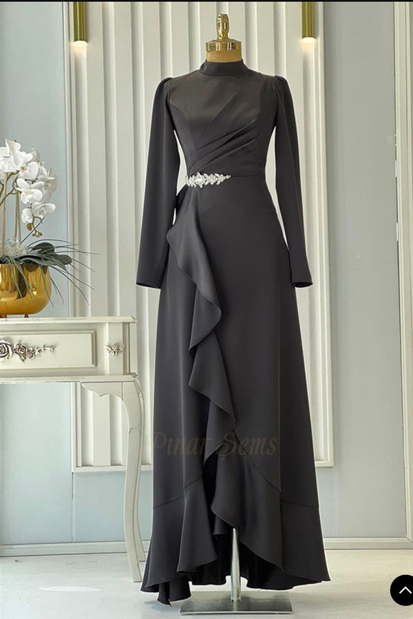 Ruffle Detail Evening Gown