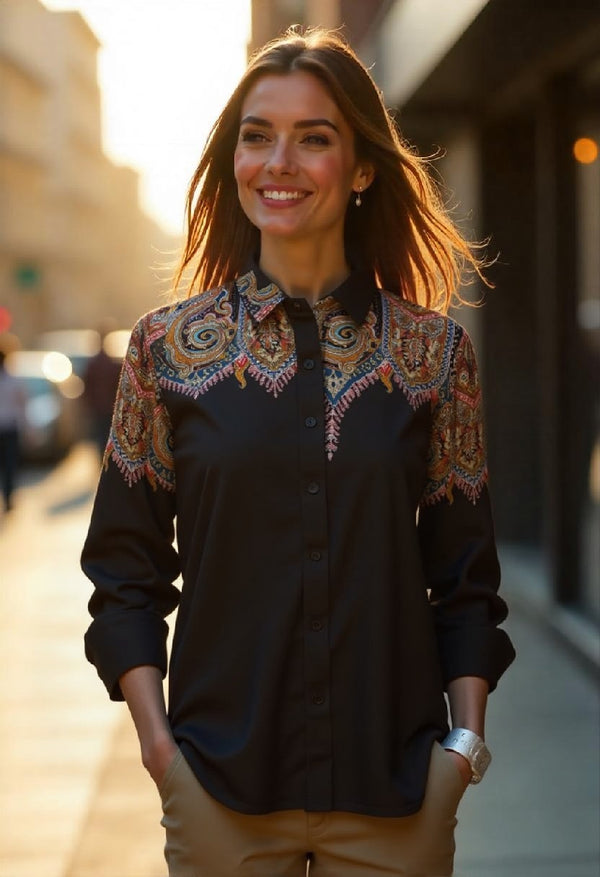Silk shirt with shoulder print
