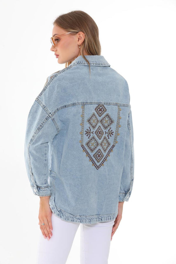 Embroidered Denim Shirt with Back & Shoulder Detailing