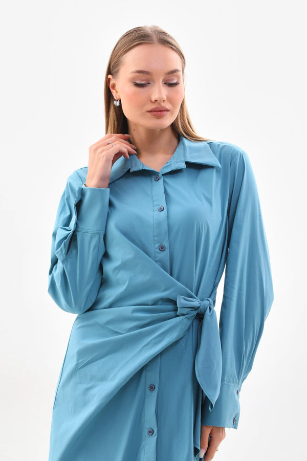 Belted Shirt Dress with Side Slit