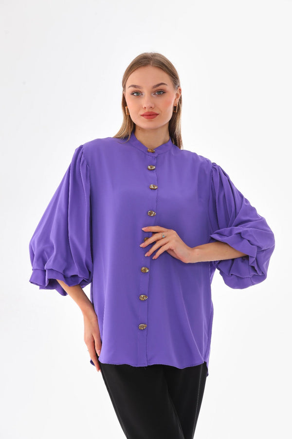 Puff Sleeve Button-Down Blouse