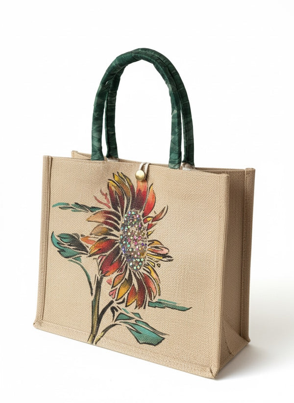 Hand-Painted Sunflower Straw Bag