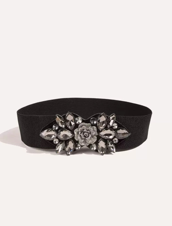 1pc White Rose With Rhinestones Decorative Elastic Waist Belt,