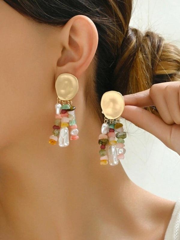 Boho Chic Gemstone Drop Earrings
