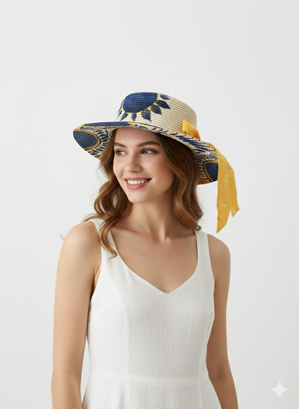 Blue Sun Hand-Painted Hat