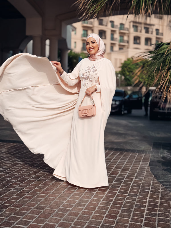 فستان مع كيب أنيق مزين بالزهور – قطعتان


