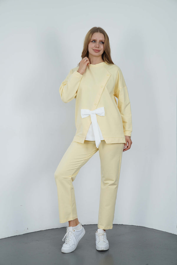 Chic Bow Buttoned Training Suit