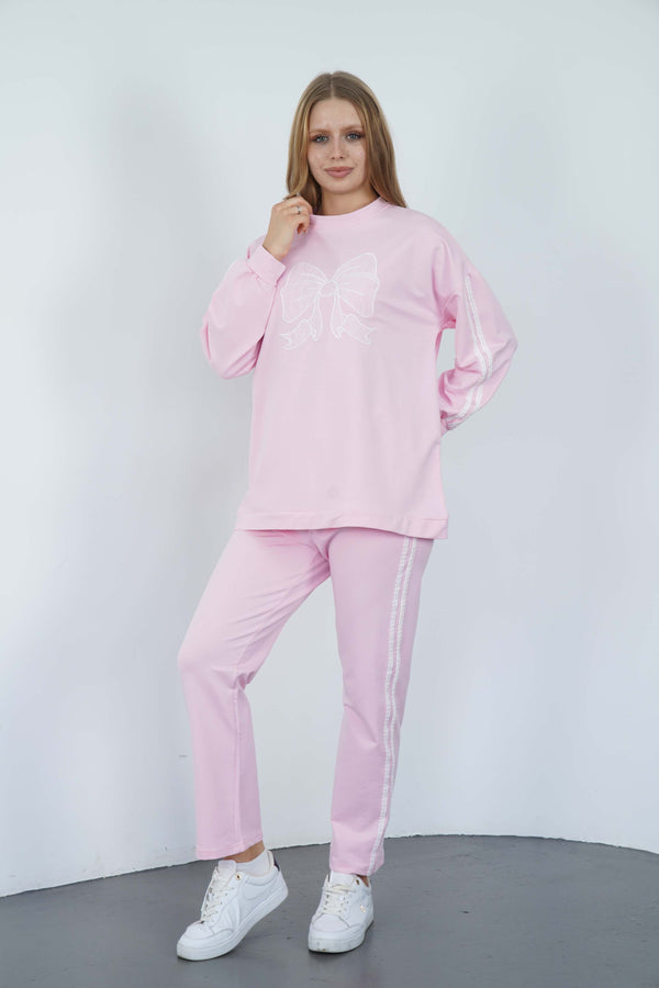 Elegant Bow Embroidered Two-Piece Training Suit