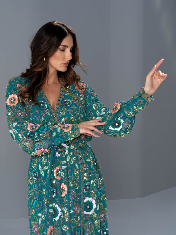 Colored embroidery midi occasion dress