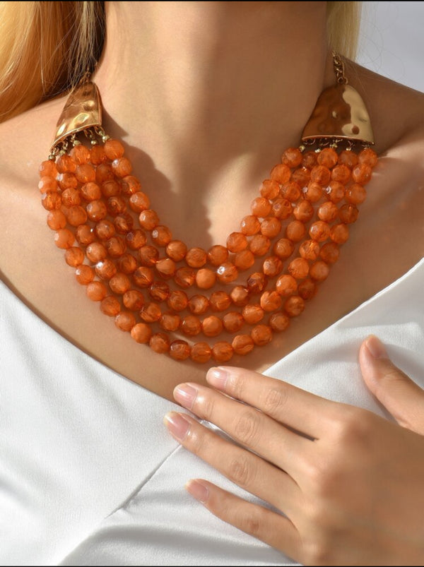 Multi-Strand Burnt Orange Beaded Necklace