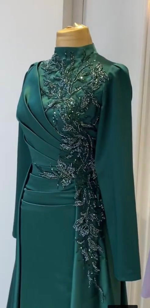 Embellished Draped Satin Gown