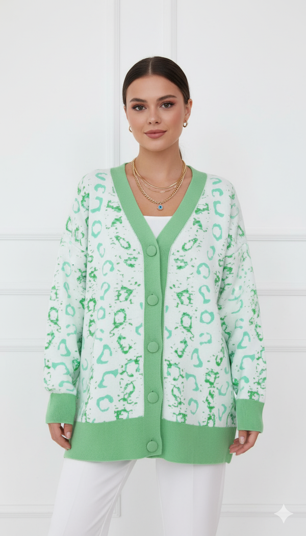 Green Patterned Cozy Cardigan