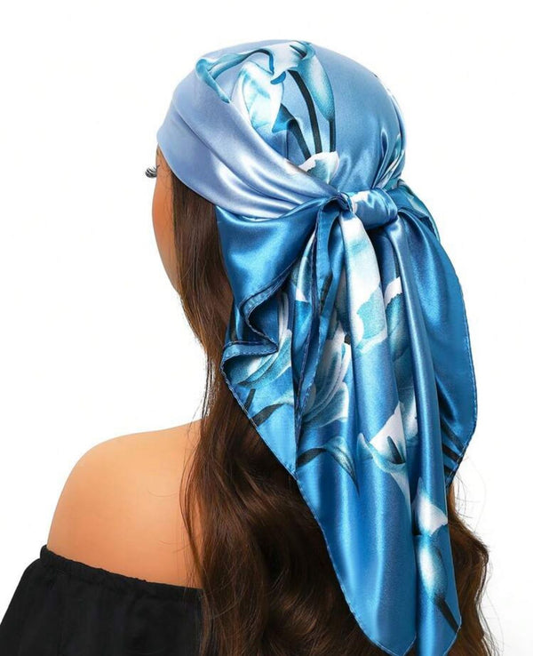 Silky Blue Floral Scarf Effortless Elegance in Bloom