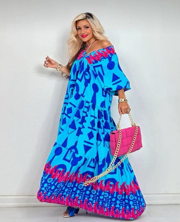 Bohemian Off-Shoulder Printed Maxi Dress