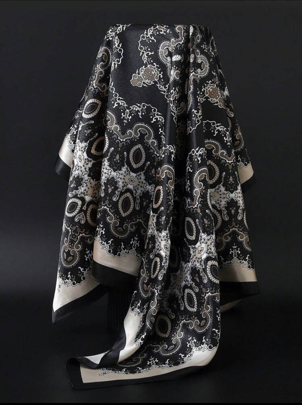 Luxury Baroque-Inspired Satin Scarf – Classic Elegance
