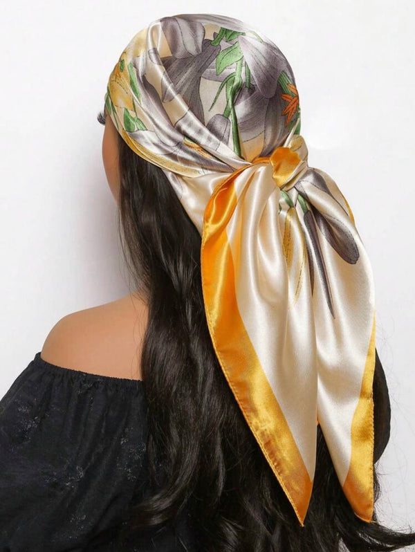 Floral Satin Scarf – Bright & Stylish Head Wrap