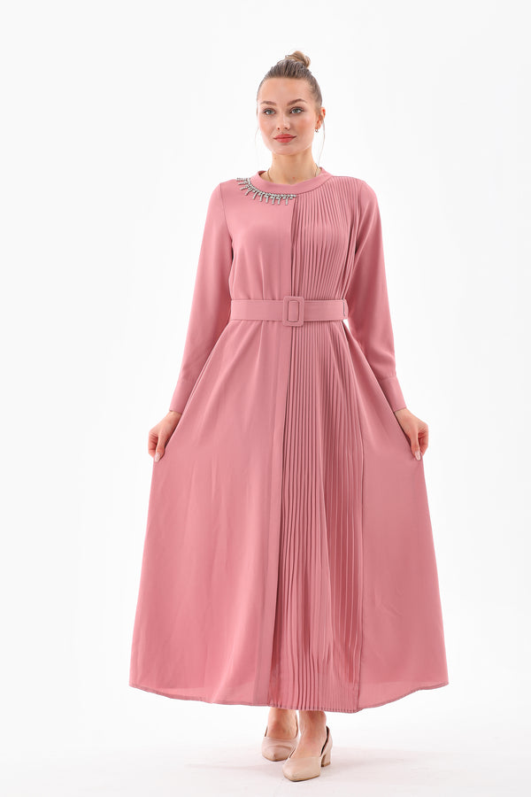 Pleated Detail Belted Dress