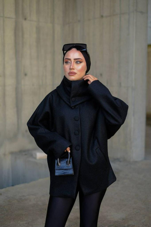 Wool Short Coat with High Collar