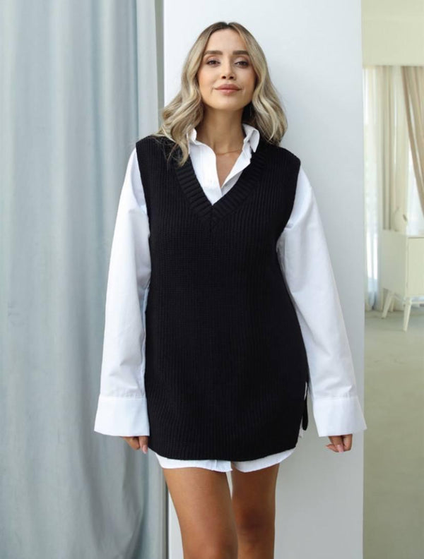 V-Neck Triko Knit Vest