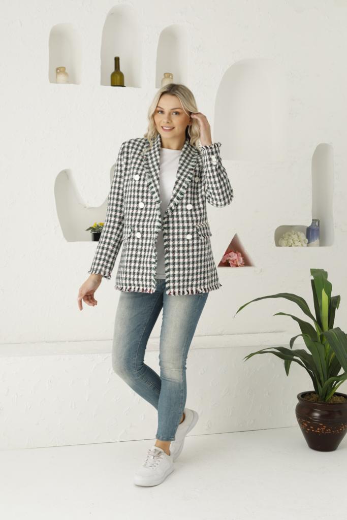 Double-Breasted Blazer with Houndstooth Pattern – MARVELLA By RASHA