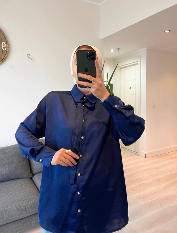 solid tie up collar shirt