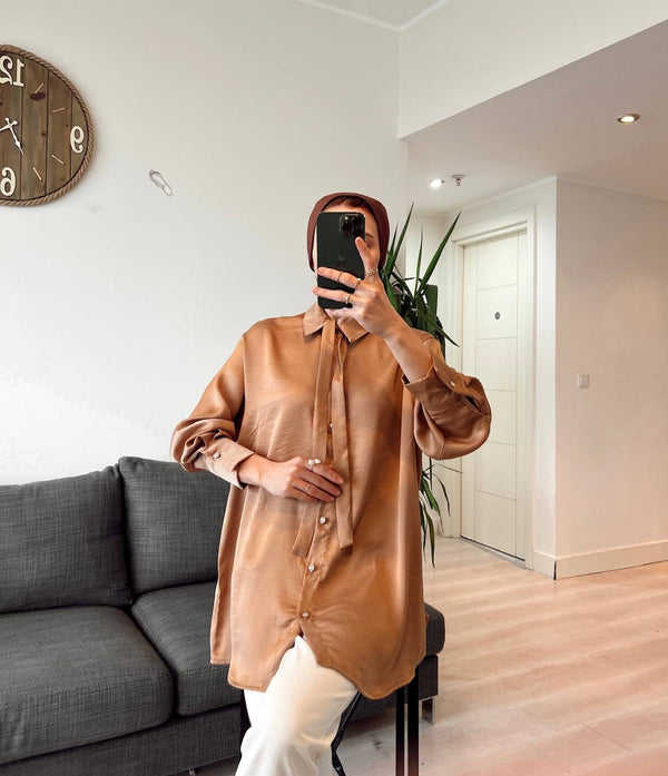 solid tie up collar shirt