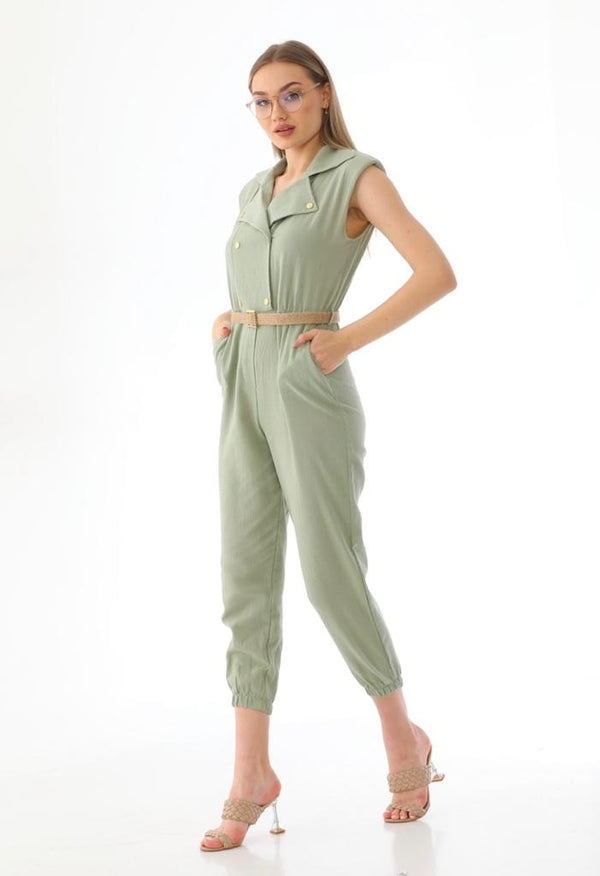 wide collar buttoned jumpsuit