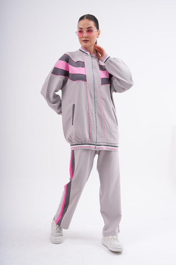 Sporty Black Tracksuit with Color Block Design