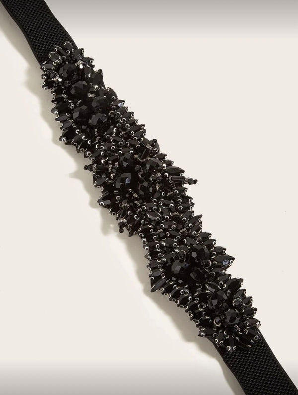 Elegant Black Beaded Waist Belt