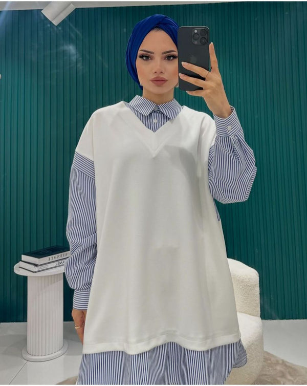 Striped Shirt with Cotton Vest Set