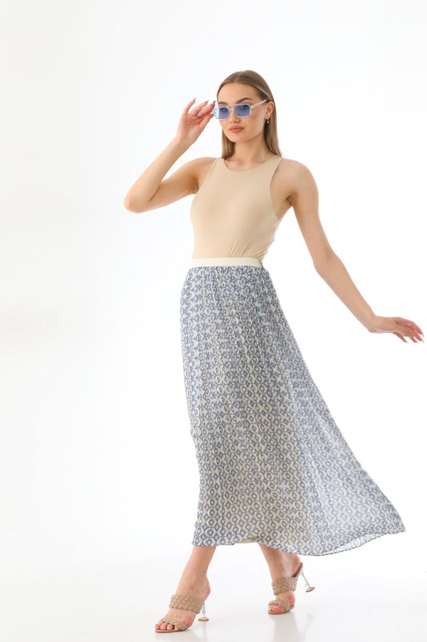 Blue printed chiffon skirt
