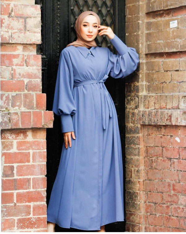 maxi unique dress with collard and belt