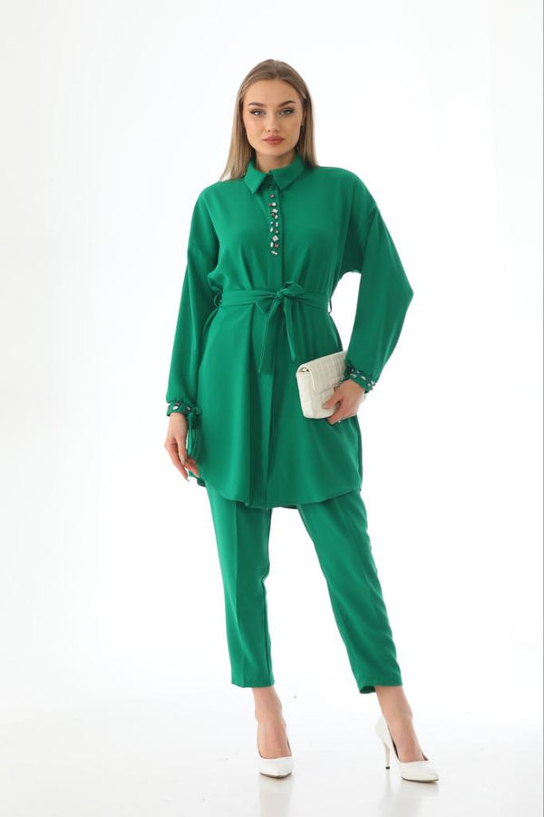 stone chest line and cuff 2 pcs takim