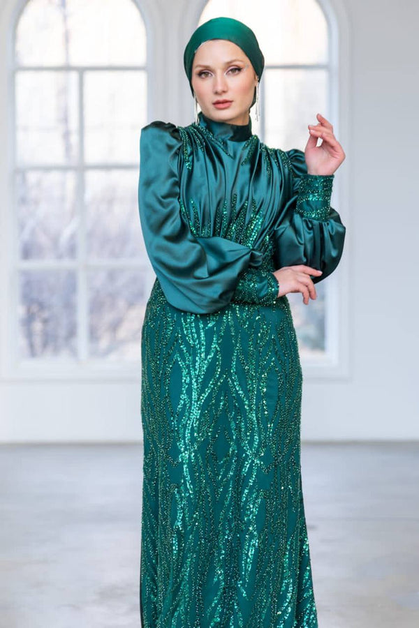 Celeste Bloom Puff-Sleeve Stone Dress