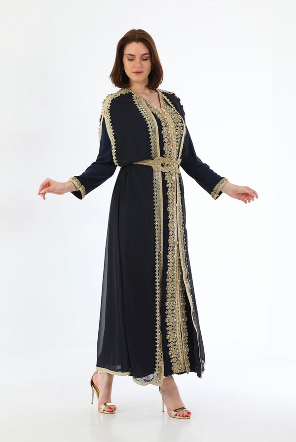 half sleeves 2 pcs kaftan with golden belt