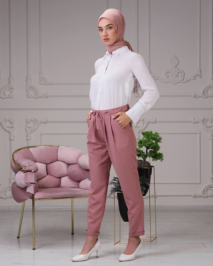 Women's regular fit solid drawstring pants in rose