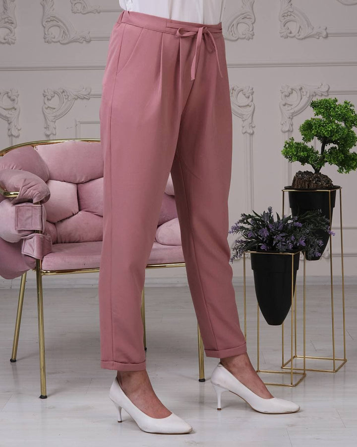 Women's regular fit solid drawstring pants in rose
