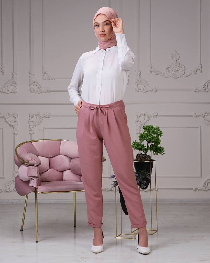 Women's regular fit solid drawstring pants in rose